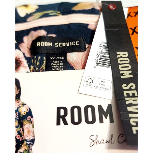 Room Service Women's XXL Stretch Jersey Knit 2pc Collared Pajama Set Floral NWT - Picture 8 of 11